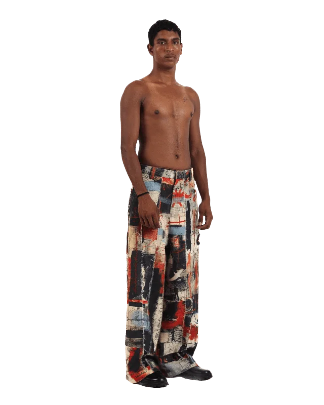 "Artistry in Motion" Printed Straight Leg Trousers Trousers Bridal Satin