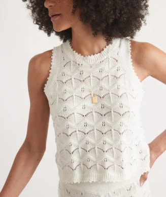 Marine Layer - Archive Hazel Crochet Tank - Cream low neck tank