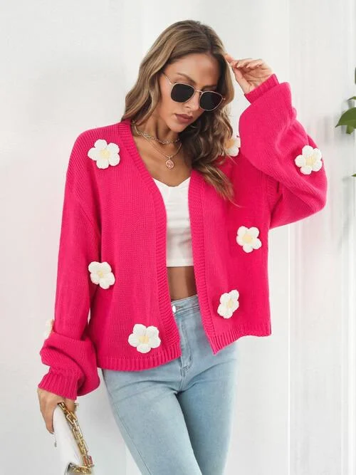 Floral Open Front Long Sleeve Cardigan Open Front Closed Front Wrap Front
