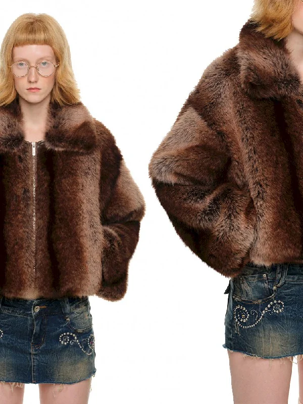 Gradient Color Fur Coat【s0000010651】 Mesh Canvas Denim