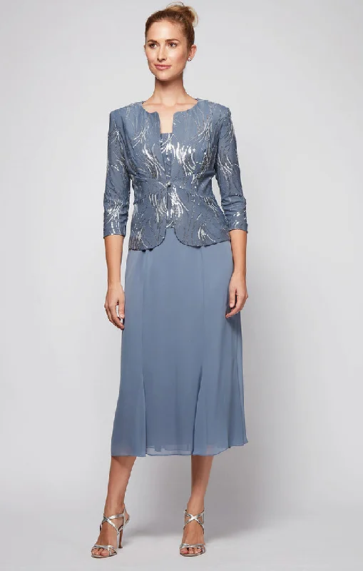 Tea-Length Firework Sequin Jacket Dress with Chiffon Skirt Rayon Fabric Velvet Fabric Corduroy Fabric