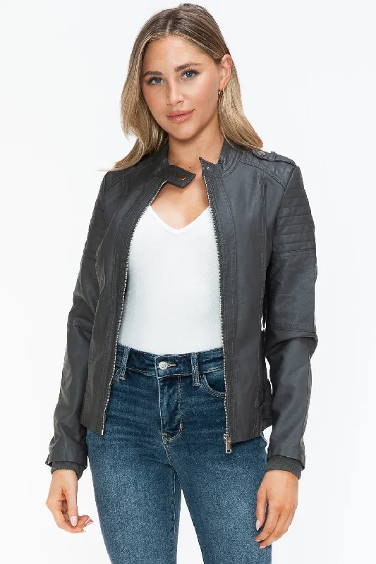 Hazel Blues® |  Snobbish PU Leather Biker Jacket with Side Zip Pockets Fleece Jacket Down Jacket Parka