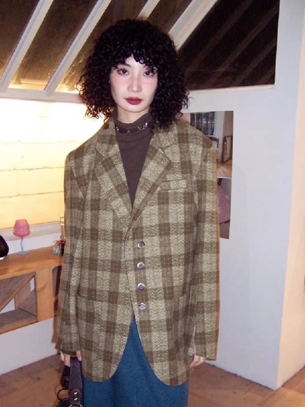 Retro plaid coat【s0000004588】 Hooded Caped Scarf