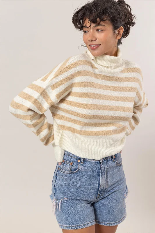 Winter Style Cream Striped Sweater Terry Blend Velvet Blend Canvas Blend