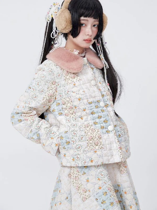 Retro Cute Soft Girl Hair Collar Cotton Coat【s0000005587】 Chenille Brocade Lace