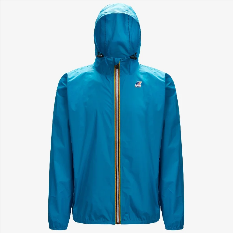 Claude - Unisex Packable Full Zip Waterproof  Rain Jacket in Turquoise Dk Notch Collar Peter Pan Collar Cowl Neck