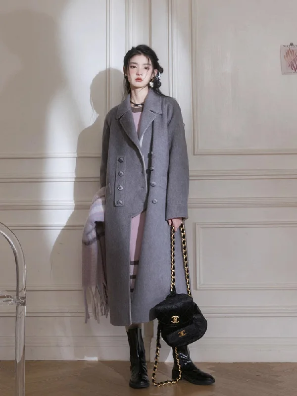 Double breasted wool coat【s0000005785】 Asymmetrical Collar Hooded Zippered