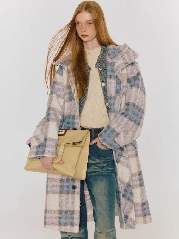 Hooded plaid coat【s0000005070】 Blazer Duffle Coat Pea Coat