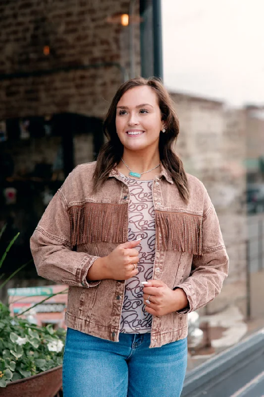 Moose Rhinestone Fringe Jacket ✙ON SALE NOW: 50% OFF✙ Front Pockets Side Pockets Patch Pockets