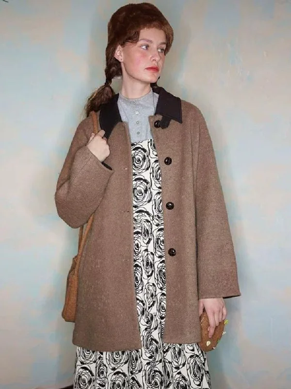 Mid-length warm fitted coat【s0000005930】 Lapel Coat Peter Pan Collar Coat Cowl Neck Coat