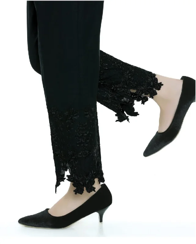 Lakhani Embroidered, Printed Ladies Stitched 1 Piece Single Trouser LSM-T-55-Black Trousers Bootcut Casual