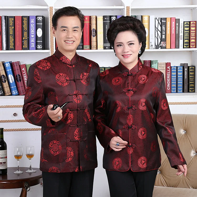 Brocade Parent's Birthday Matching Couple Traditional Chinese Jackets Notch Collar Peter Pan Collar Cowl Neck Brocade Parent's Birthday Matching Couple Traditional Chinese Jackets Notch Collar Peter Pan Collar Cowl Neck