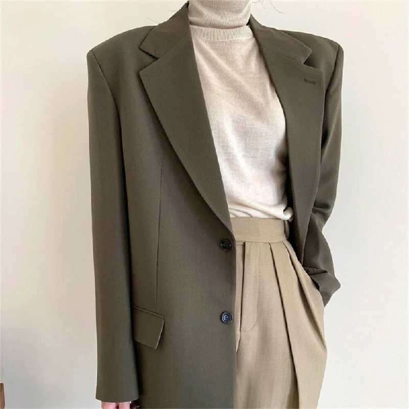 HziriP 2022 Plus Size OL Blazers Solid Vintage Full Sleeves Jackets Casual Autumn Office Lady Tops Retro Loose Coats Women's Handmade Blazer