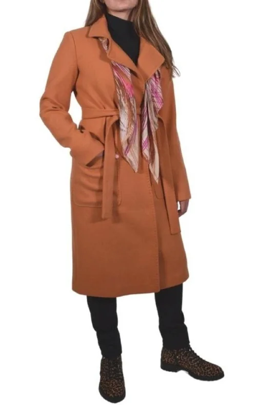 Belted Wool Blend Long Coat empire Basque Peplum