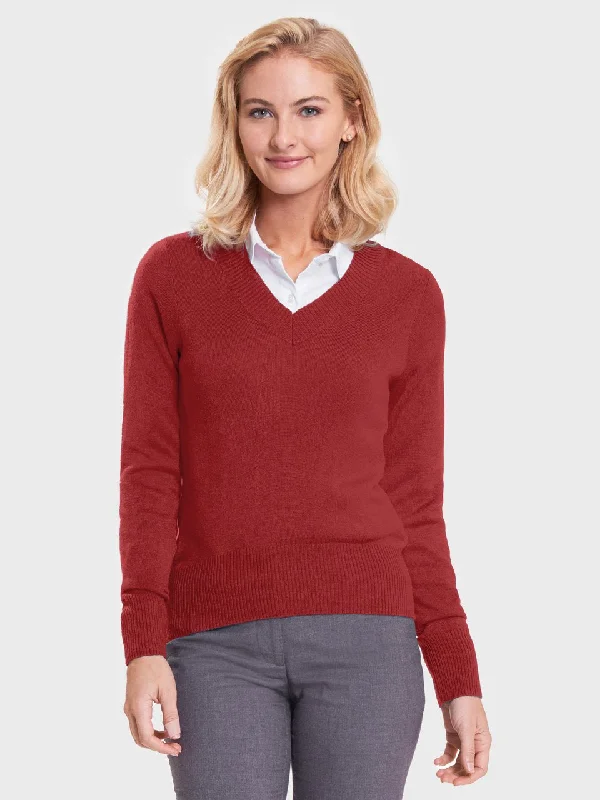 Ladies' Favorite V-Neck Sweater - Sunset Red Thin Thick Dense
