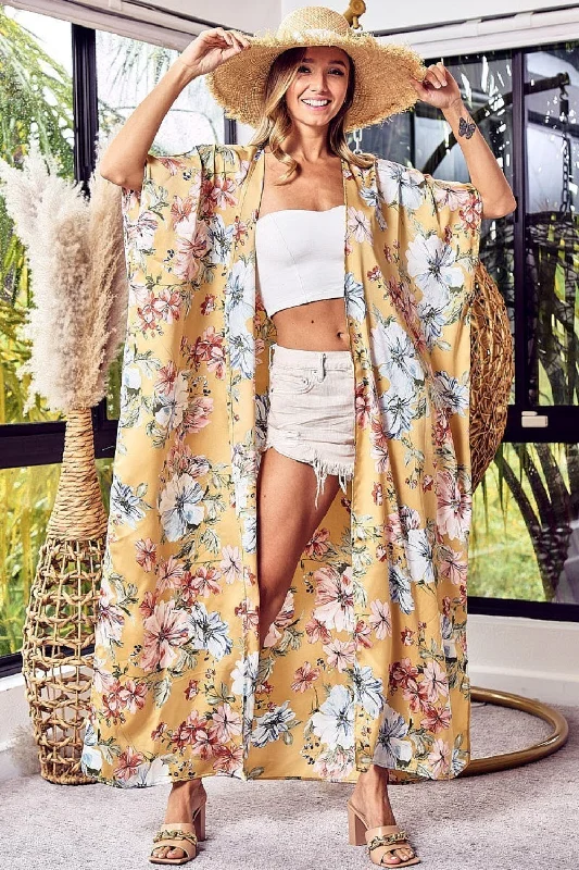 Bibi Floral Side Slit Longline Cardigan Cardigan Knitwear Sweater