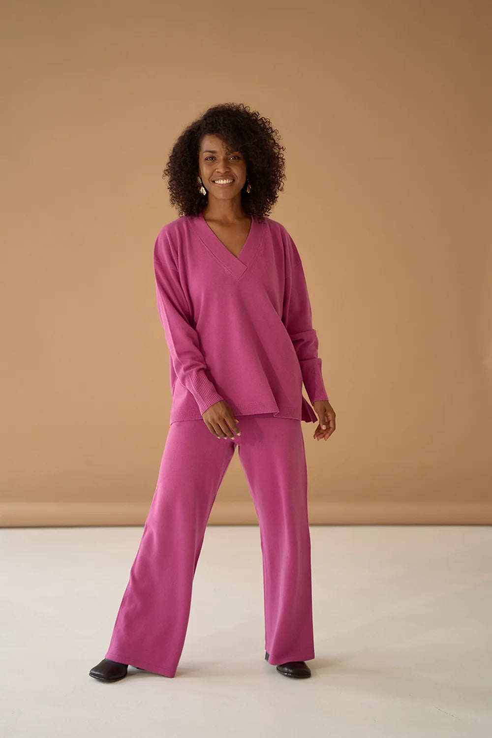 Pink Violet Palazzo Trousers Cashmere Wool Trousers stylish modern