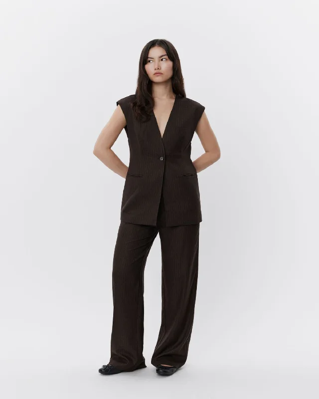 OLIVESW TROUSERS - Brown Striped Trousers Denim Blue