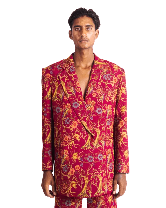 "RED AFFAIR" JACQUARD WOVEN COAT Knit Woven Fleece