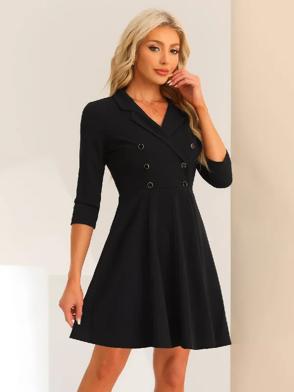 Double Breasted Dress Notched Lapel Half Sleeve Business Blazer Dress Women's Classic Blazer