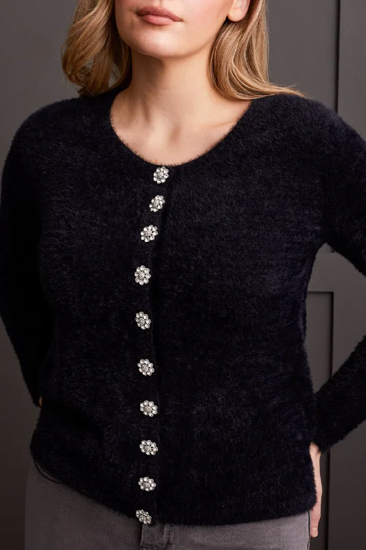 SWEATER CARDIGAN W/BUTTONS - BLACK Oversized Loose Flowy