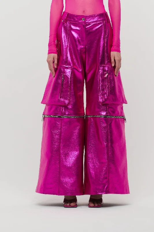 LaQuan Smith Wide Leg Utility Trouser with Zipper Detail Wide Leg Loose Fit Mid Waist