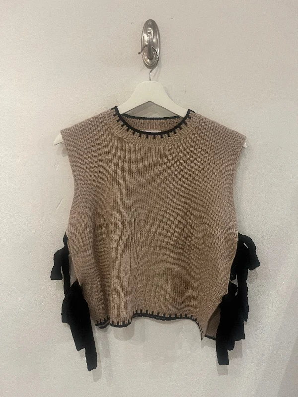 Taupe Sweater with Black Bows Iron Safe Non-Iron Wrinkle Free