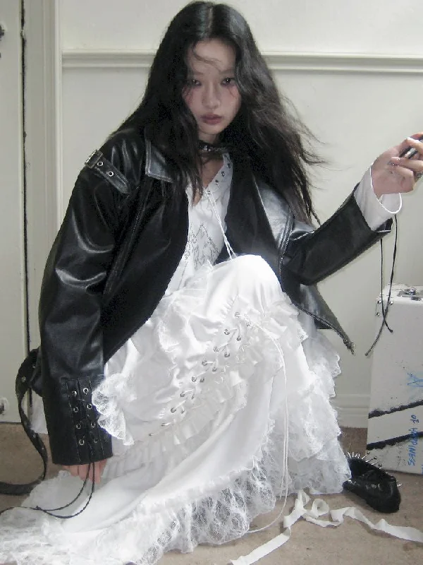 Drop Shoulder Tie Loose Biker Coat【s0000010717】 Faux Fur Real Fur Shearling