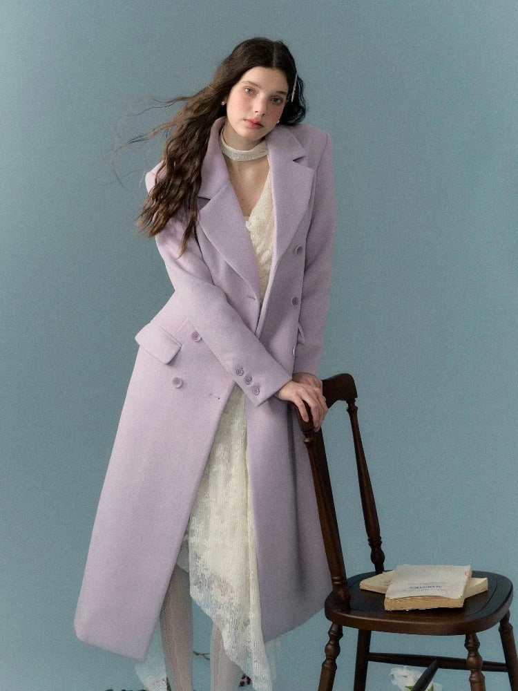 Long wool coat with fur collar【s0000005657】 Front Pockets Side Pockets Patch Pockets