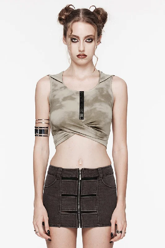 Black/Coffee Sleeveless Cutout Crossed Hooded Women's Punk Tank Top lemon yellow tank