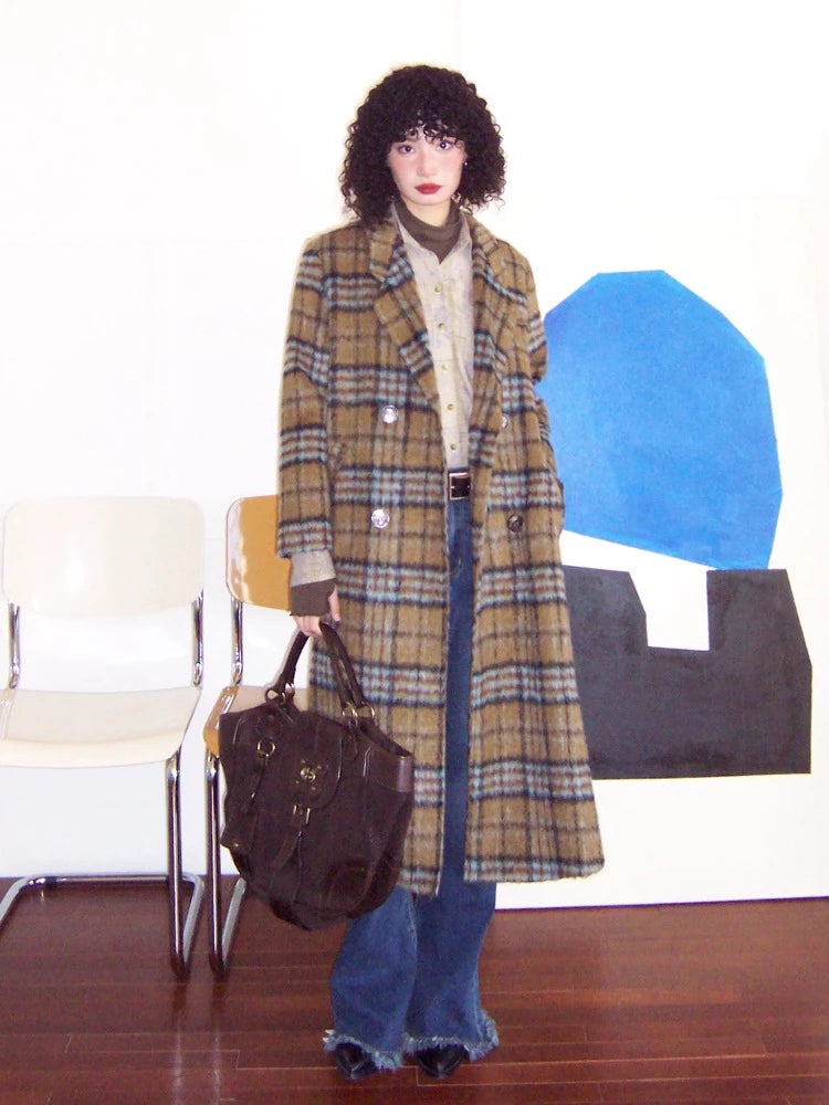 Loose long wool plaid coat【s0000005547】 Embroidered Appliqued Beaded