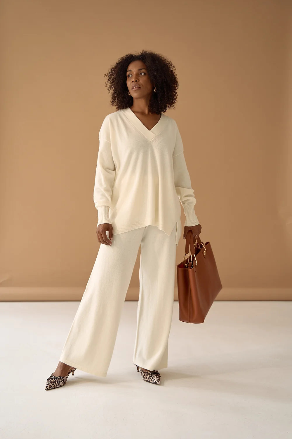 Ivory Palazzo Trousers Cashmere Wool Trousers luxurious high-end