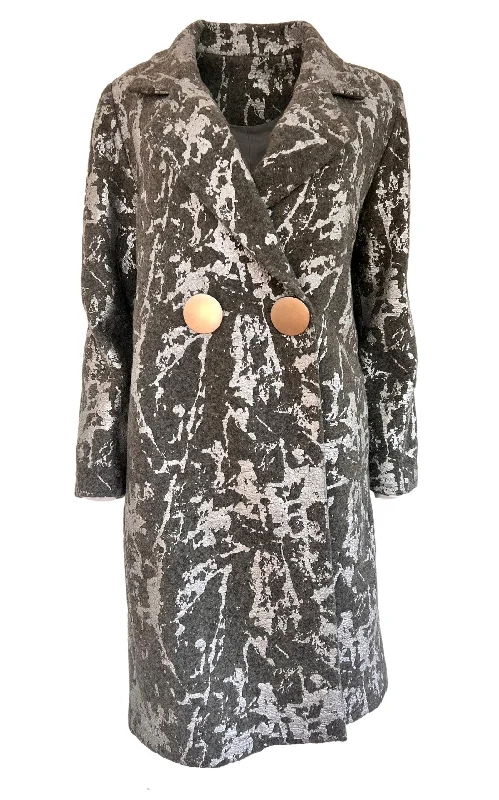 Silver Print Wool Blend Trench Coat Bolero Crop Top Camisole