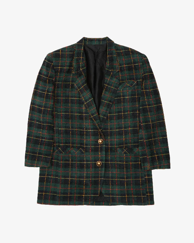 1990s Tartan Checked Blazer - M Women's Trench Blazer