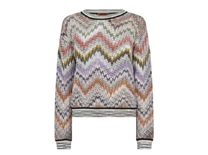 Missoni Multicolor Zig Zag Knit Sweater Silk Blend Satin Velvet