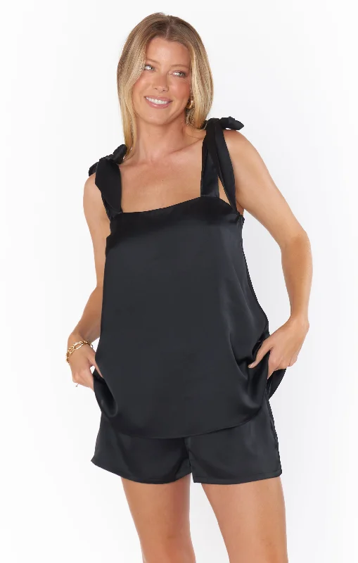 Makeup Tank ~ Black Luxe Satin ribbed tank top