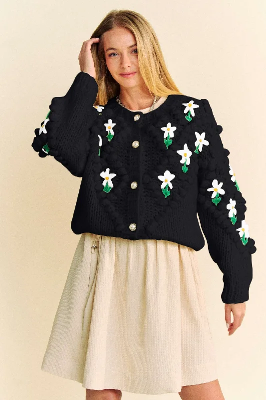 Davi & Dani Floral Pattern Button Down Cardigan Ribbed Striped Patterned