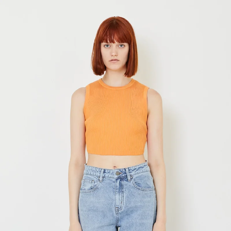 Women Knit Tank Top - Orange - SW2408098B bold tank top