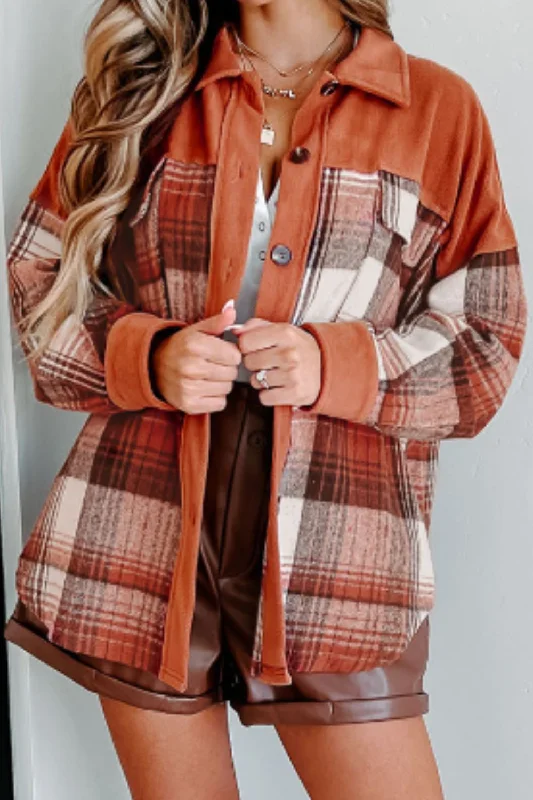 Hazel Blues® |  Plaid Button Up Long Sleeve Jacket Nylon Jacket Polyester Jacket Spandex Jacket