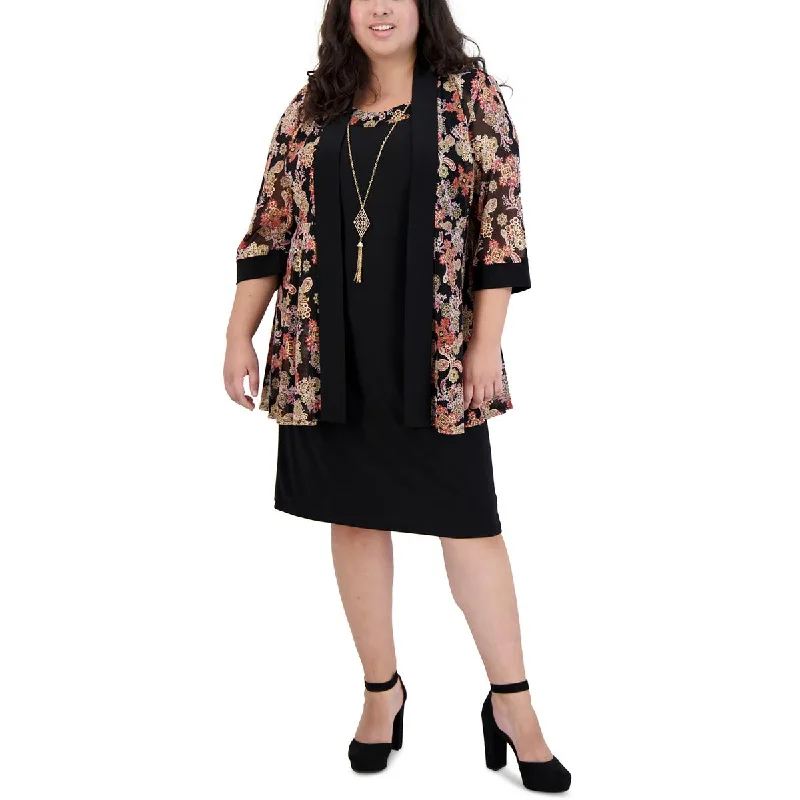 R&M Richards Womens Plus Foiled Open Front Collarless Blazer Women's Stripe Blazer