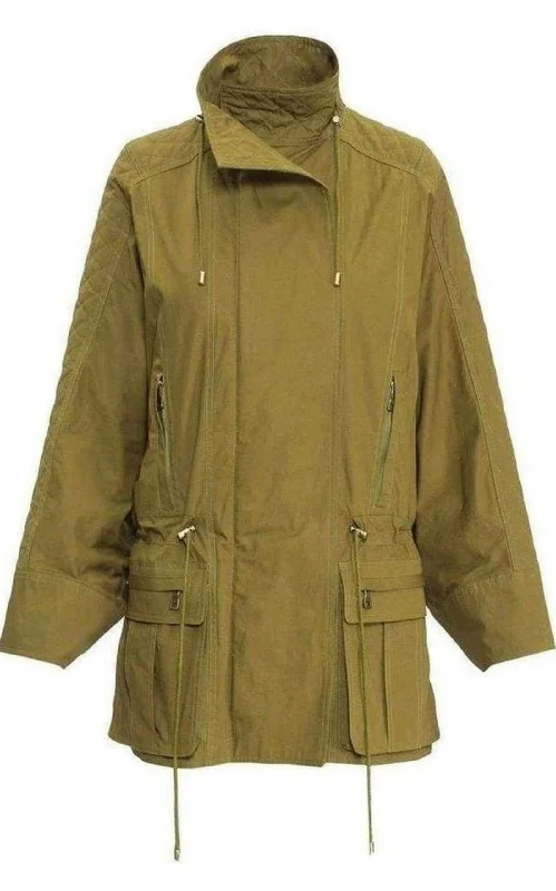 Quilted Trench Coat Mesh Canvas Denim