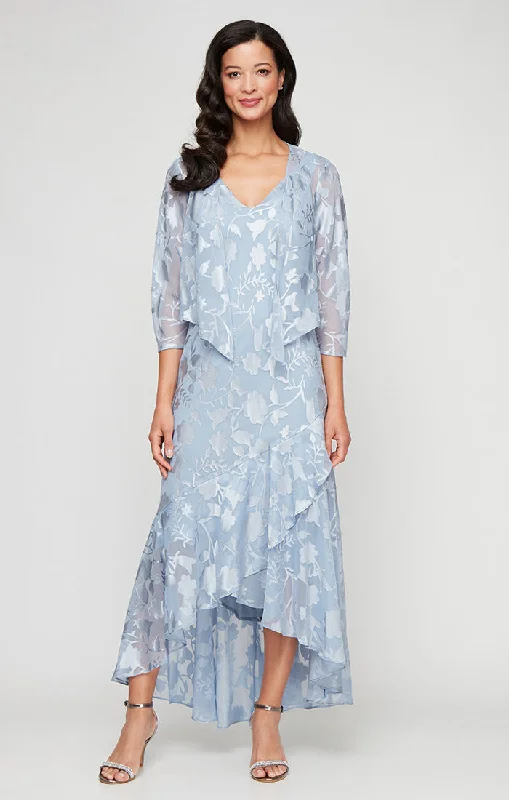 Chiffon Jacket Dress with High/Low Tulip Hem Skirt & Open Cascade Jacket Cotton Fabric Linen Fabric Terry Fabric