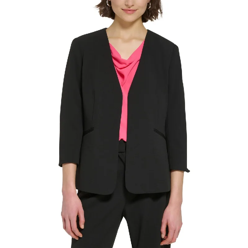 Calvin Klein Womens Petites Woven Collarless Open-Front Blazer Women's Vintage Jacket