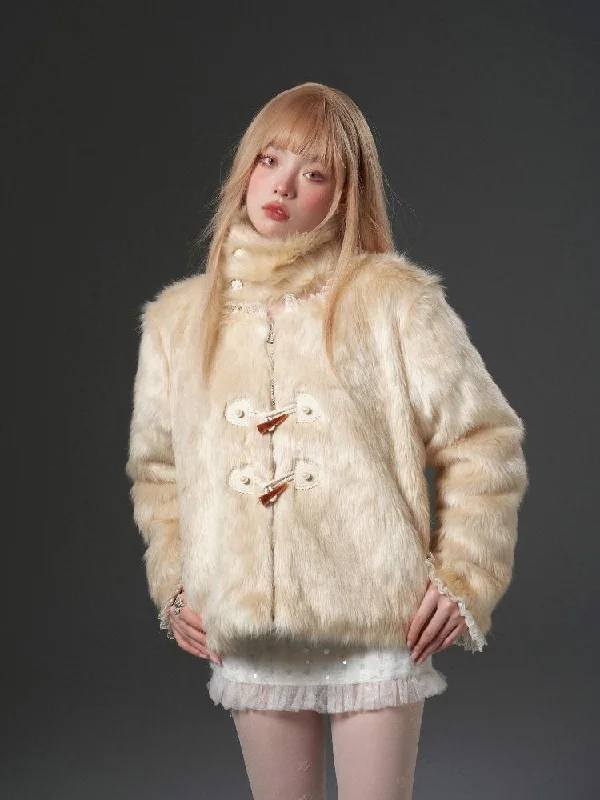 High Collar Detachable Fur Coat【s0000005333】 Stole Shawl Scarf
