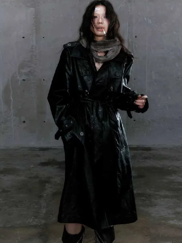 Loose black belted coat【s0000009982】 Vest Waistcoat Gilet