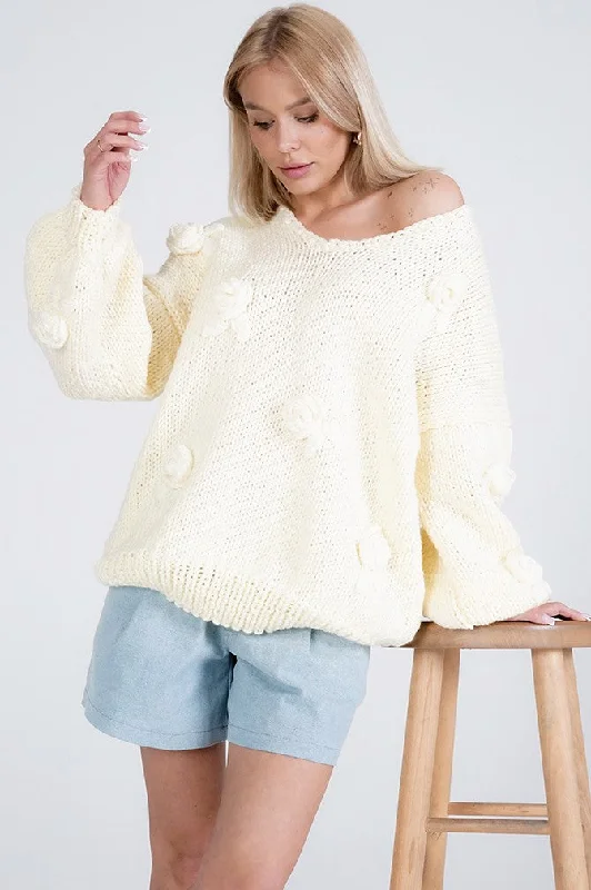 Rose Handmade Knit Sweater Pastel Yellow Wool Fabric Cashmere Fabric Tweed Fabric