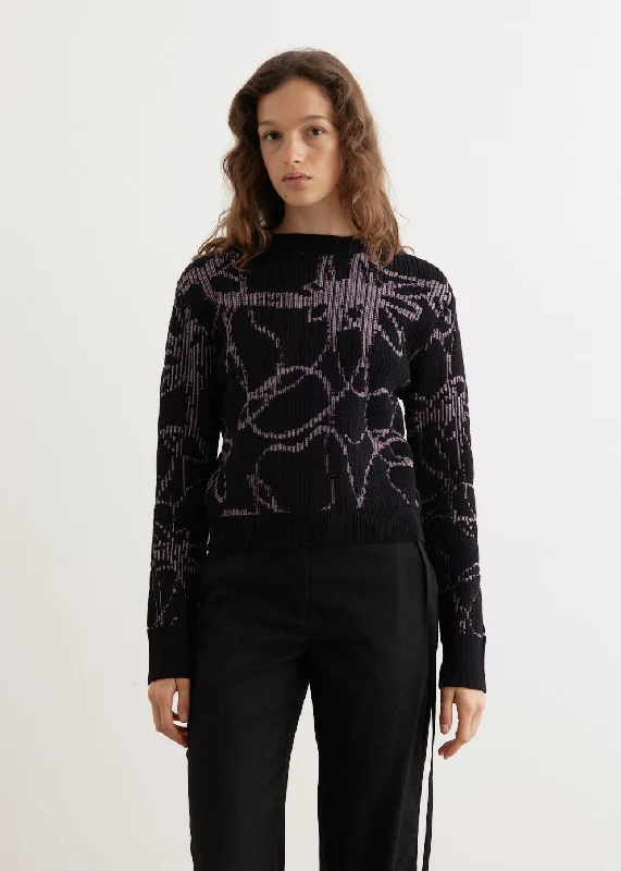 Analog Intarsia Crew Sweater Mesh Blend Leather Blend Suede Blend