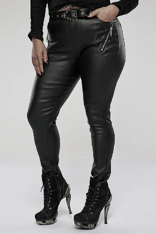 Black Elasticity Glued Woven Fabric Sexy Tight Metal Zipper Belt Decoration Women's Plus Size Punk Trousers Trousers Wedding White