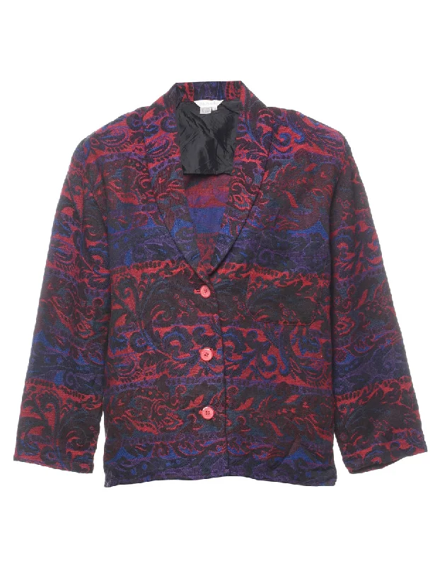 Purple & Pink 1980s Patterned Blazer - L Women's Trendy Jacket
