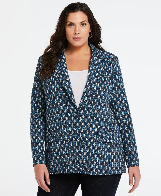 Plus Size Medallion Print Single Breasted Blazer Women's Premium Blazer
